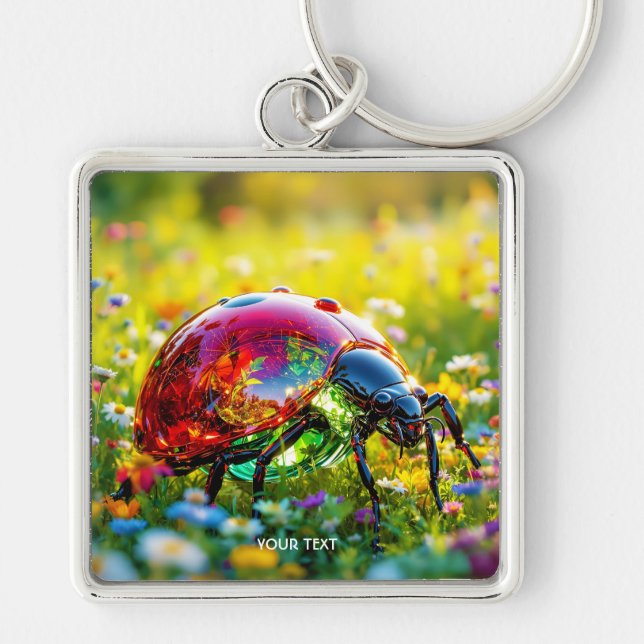 Fantasy Cute Ladybug Polished Glass Keychain (Front)