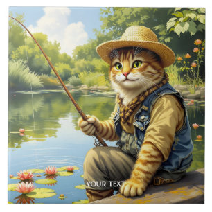 Fantasy Cute Lake Cat Fishing Tile