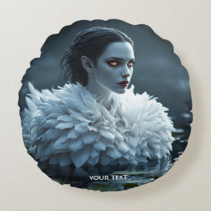 Fantasy Cute Lake Swan White Round Pillow