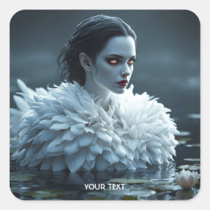 Fantasy Cute Lake Swan White Square Sticker