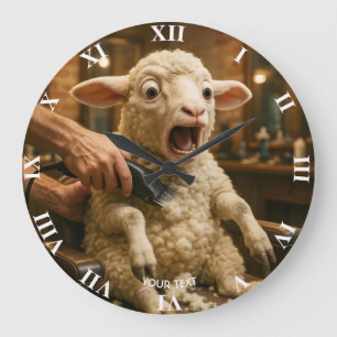 Fantasy Cute Lamb Scared Shaving Large Clock