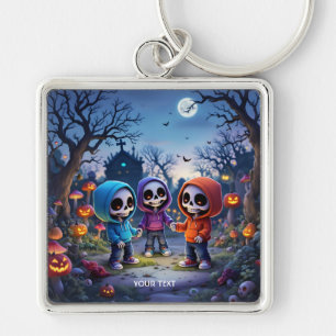 Fantasy Cute Laughing Chibi Skeletons Keychain