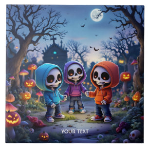 Fantasy Cute Laughing Chibi Skeletons Tile