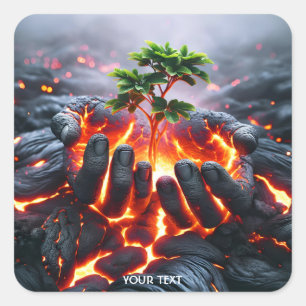 Fantasy Cute Lava Hands Plant Square Sticker