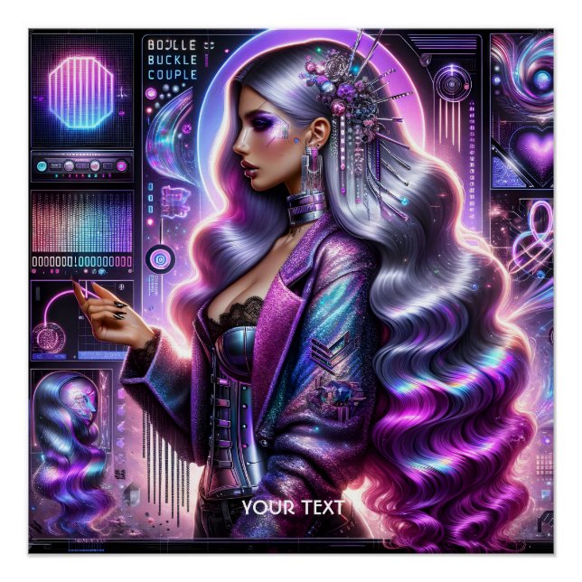 Fantasy Cute Lavender Cyber Girl Poster (Front)