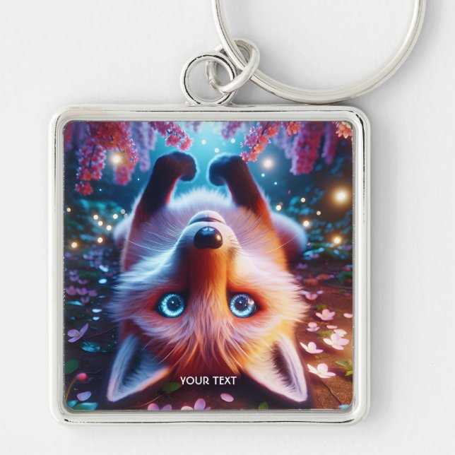 Fantasy Cute Laying Playing Fox Keychain (Front)