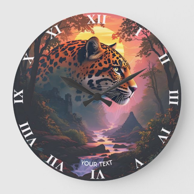 Fantasy Cute Leopard At Sunset Large Clock (Front)