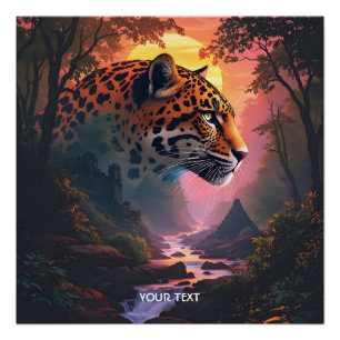 Fantasy Cute Leopard At Sunset Poster