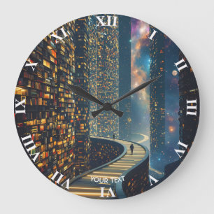 Fantasy Cute Library Stairs Space Large Clock