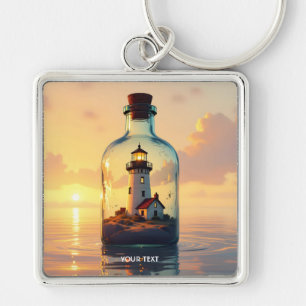 Fantasy Cute Lighthouse In Bottle Keychain