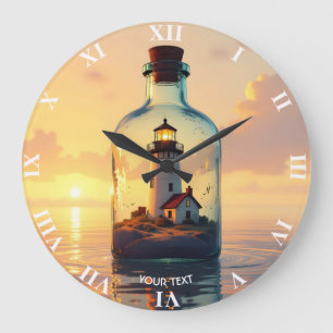 Fantasy Cute Lighthouse In Bottle Large Clock