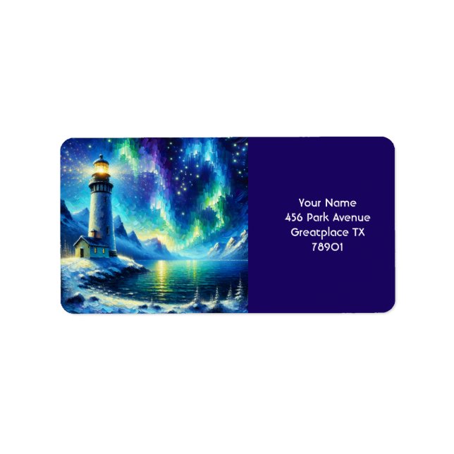Fantasy Cute Lighthouse Snowy Shoreline Label (Front)