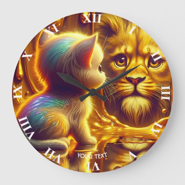 Fantasy Cute Lion And Kitten Large Clock (Front)