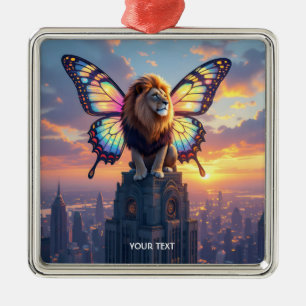 Fantasy Cute Lion Butterfly Wings Metal Ornament