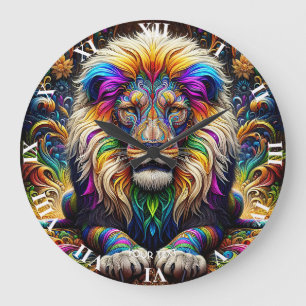 Fantasy Cute Lion Colours Dance Large Clock