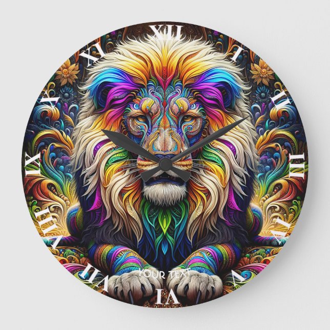 Fantasy Cute Lion Colours Dance Large Clock (Front)