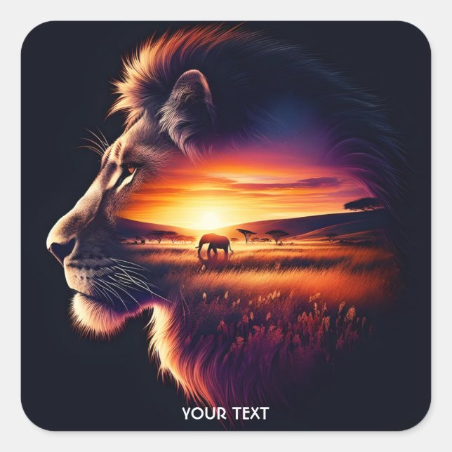 Fantasy Cute lion Head Savanna Square Sticker (Front)