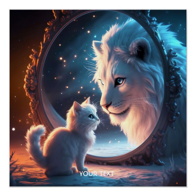 Fantasy Cute Lion Kitten Mirror Poster (Front)