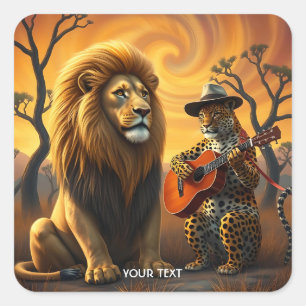 Fantasy Cute Lion Tiger Guitar Square Sticker