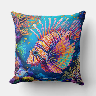 Fantasy Cute Lionfish Coral Reef Throw Pillow