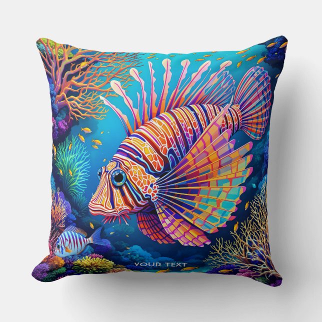 Fantasy Cute Lionfish Coral Reef Throw Pillow (Front)