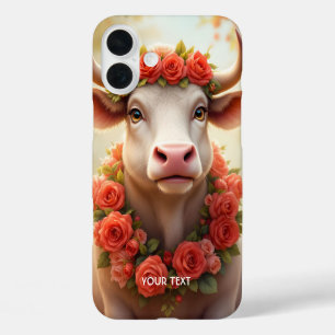 Fantasy Cute Lovely Cow Roses iPhone 16 Plus Case