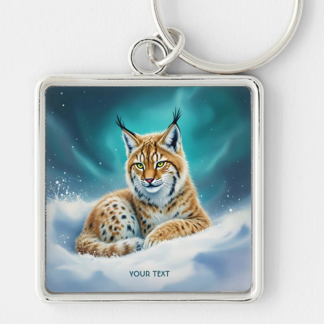 Fantasy Cute Lynx Cub Winter Keychain (Front)