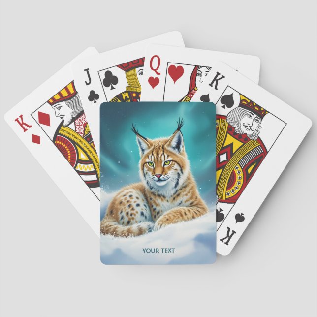 Fantasy Cute Lynx Cub Winter Playing Cards (Back)