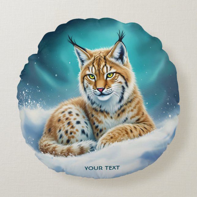Fantasy Cute Lynx Cub Winter Round Pillow (Front)
