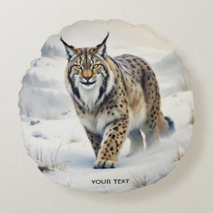 Fantasy Cute Lynx Winter Snow Round Pillow
