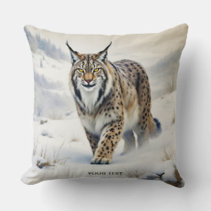 Fantasy Cute Lynx Winter Snow Throw Pillow