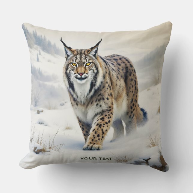 Fantasy Cute Lynx Winter Snow Throw Pillow (Front)