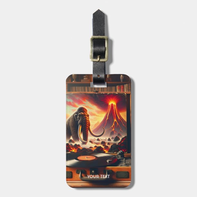 Fantasy Cute Mammoth Vinyl Player Luggage Tag (Front Vertical)