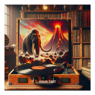 Fantasy Cute Mammoth Vinyl Player Poster