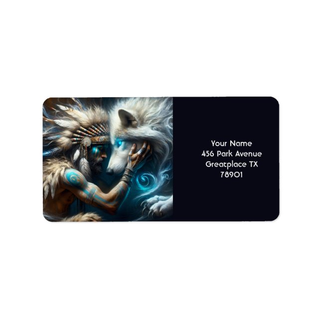 Fantasy Cute Man Hugging Wolf Label (Front)