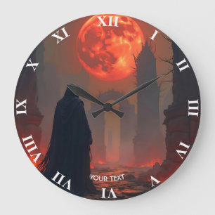 Fantasy Cute Man Moon Red Large Clock