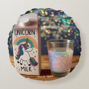 Fantasy Cute Milk Unicorn Rainbow Round Pillow