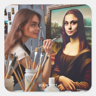 Fantasy Cute Modern Self Portrait Square Sticker