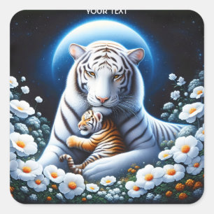 Fantasy Cute Mom Baby Tigers Square Sticker