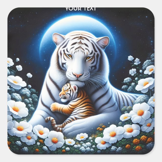 Fantasy Cute Mom Baby Tigers Square Sticker (Front)