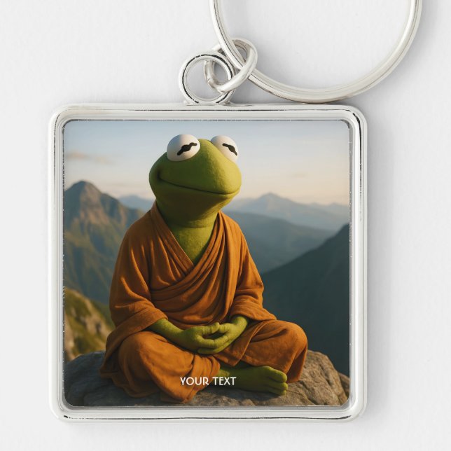 Fantasy Cute Monk Frog Mountains Keychain (Front)