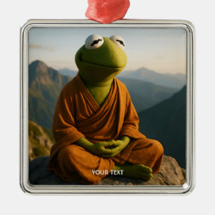 Fantasy Cute Monk Frog Mountains Metal Ornament