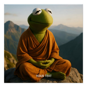 Fantasy Cute Monk Frog Mountains Poster