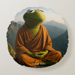 Fantasy Cute Monk Frog Mountains Round Pillow