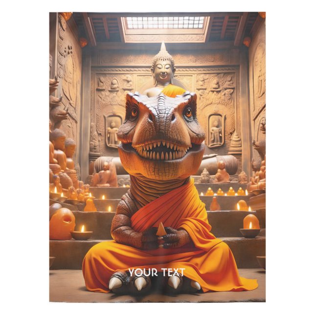 Fantasy Cute Monk T-Rex Meditating Tablecloth (Front)