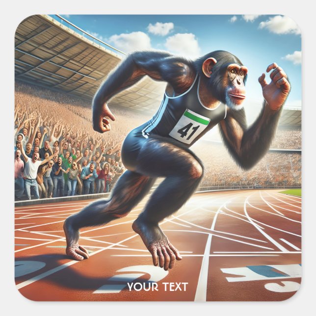 Fantasy Cute Monkey Athlete Running Square Sticker (Front)
