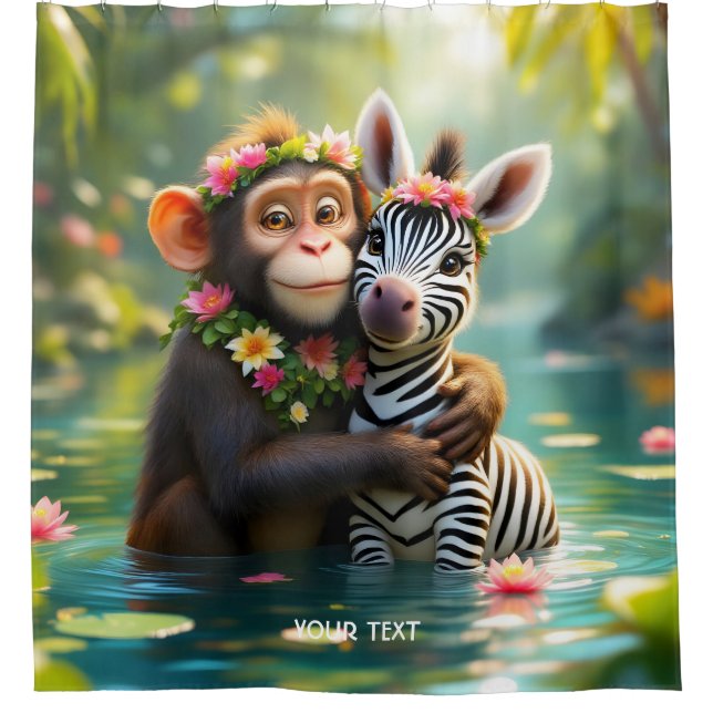 Fantasy Cute Monkey Zebra Hug  (Front)