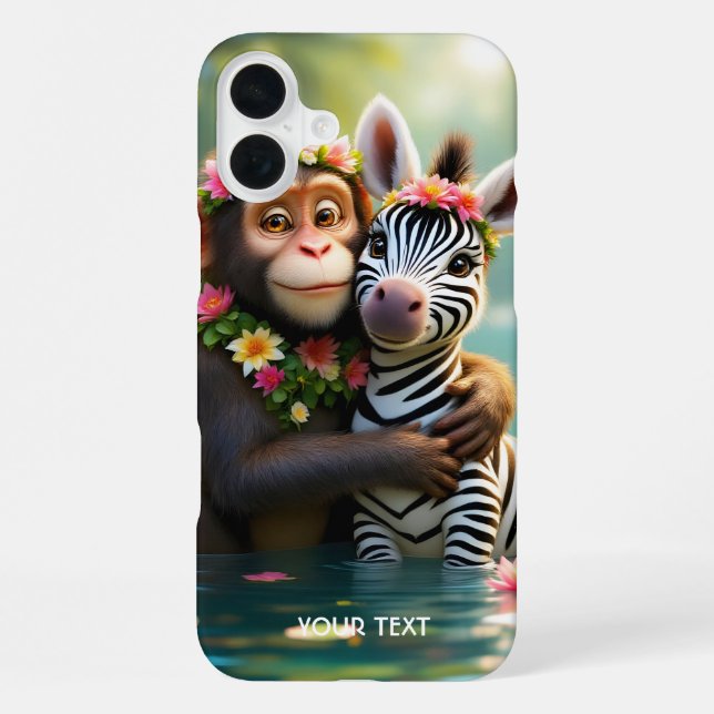 Fantasy Cute Monkey Zebra Hug  iPhone Case (Back)