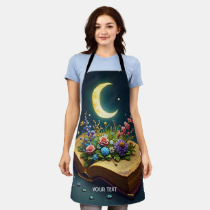 Fantasy Cute Moon Book Flowers Apron