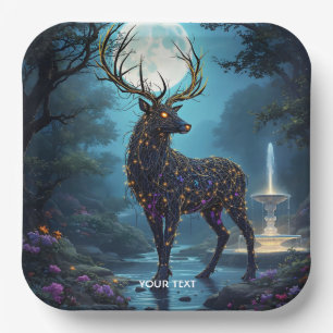 Fantasy Cute Moon Deer Night Paper Plate